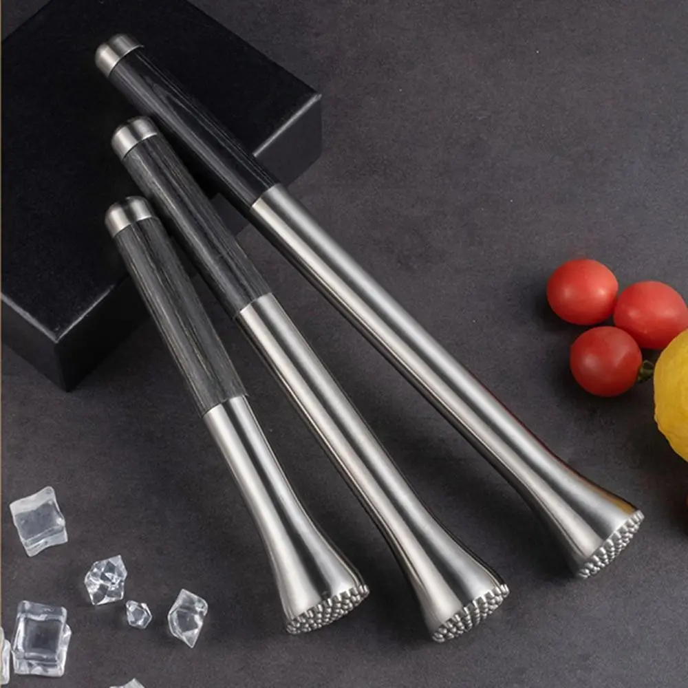304 Stainless Steel Ice Crusher Ergonomic Anti-Slip Wood Handle Cocktail Muddler Comfortable Grip Labour Saving Fruit Masher