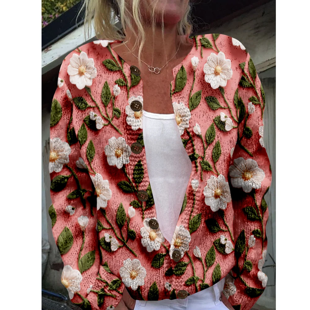 

Осень-зима вязаный милый кардиган с цветочным принтом, свитер, уличная одежда, женские свитера, вязаный топ, повседневные крутые джемперы, модные