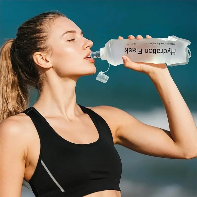 A44U TPU Folding 500Ml For Running Vest Hydration Pack 2 Pack Soft Flask, Shrink As You Drink Water Bottles Leak-Proof