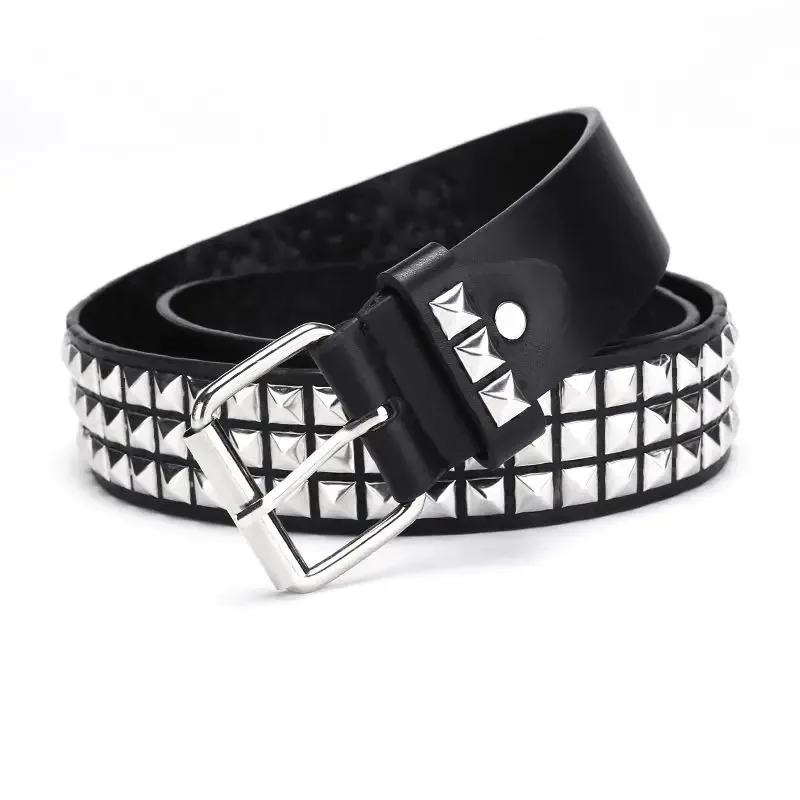 

2025 New Square Bead Rivet Belt Metal Pyramid Girdles Men and Women Punk Hardware Jeans Belts Y2K Girdle Designer пояс