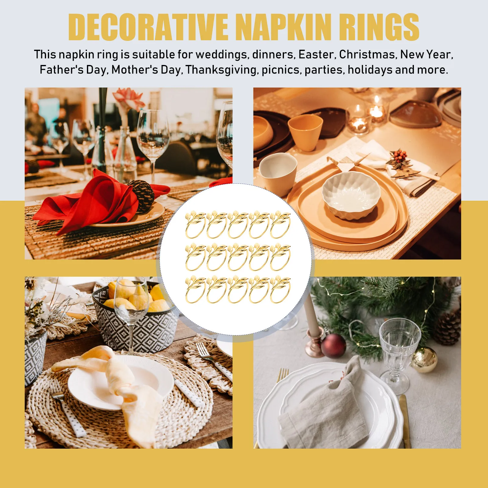 Maple Leaf Napkin Rings 15pcs Alloy Elegant Table Decor for Parties Dining