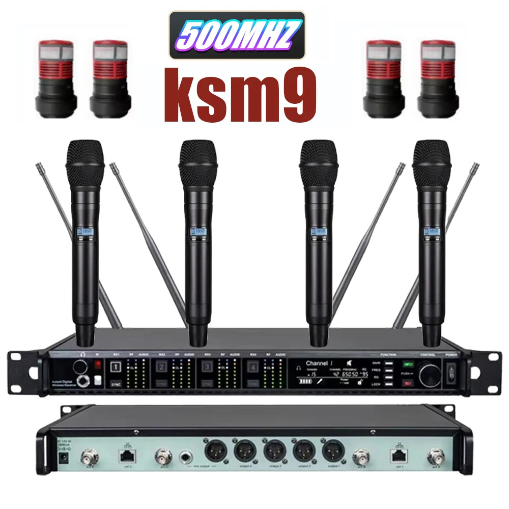 Paulkitson AD4Q KSM9 Professioneel Draadloos Microfoonsysteem 4-Kanaals 500/600/900MHZ Headset Microfoon Lavalier Voor Podium Buiten