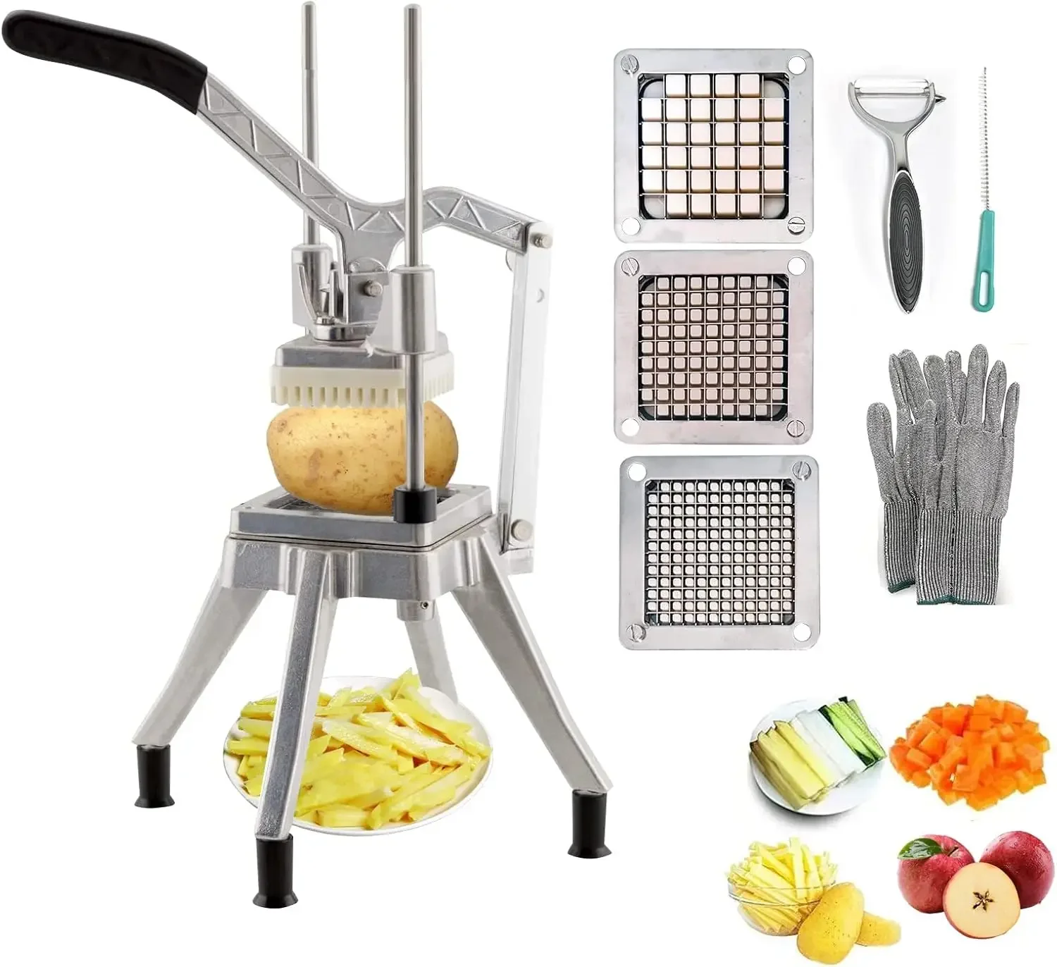 Fruit Groentensnijder Roestvrij Groente Chopper, Franse Fry Cutter, Roestvrij Uiensnijder voor Tomaat Paprika Paddestoel met 3