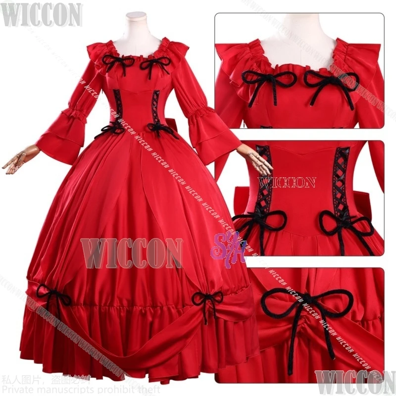 القرمزي El Vandimion Goth Vintage الرسوم المتحركة الجديدة هل أطلب شيء نهائي واحد؟ فستان قصر أحمر رائع للهالوين كوميك كون