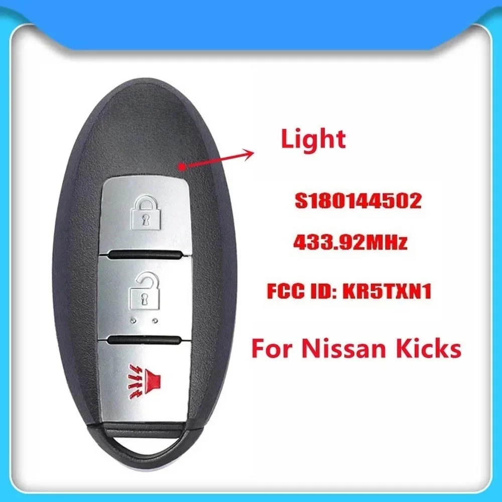 3 Button Car Smart Key ID4A  433Mhz Key for Nissan Kicks 2018-2019 Proximity Remote  KR5TXN1 285E3-5RA0A S180144502 With Light