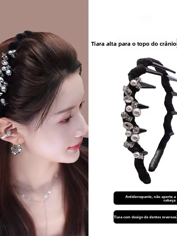 korean-style-water-diamond-hairband-women's-simple-fashion-bride-styling-high-cranial-height-hair-accessories-hair-clip-headwear
