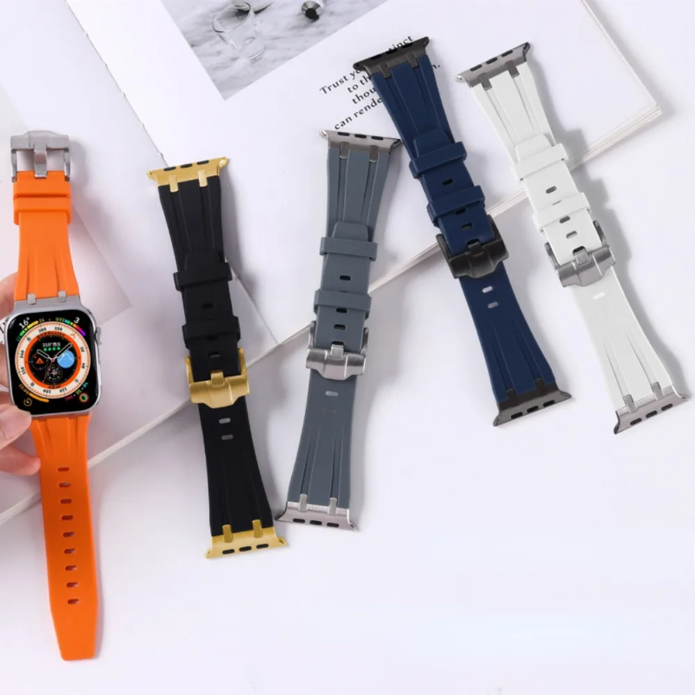 Liquid Fluororubber Strap For Apple Watch Band 45mm 44mm 42mm 49mm Modification Kit Bracelet Wristband Series Ultra 9 8 7 6 5 SE