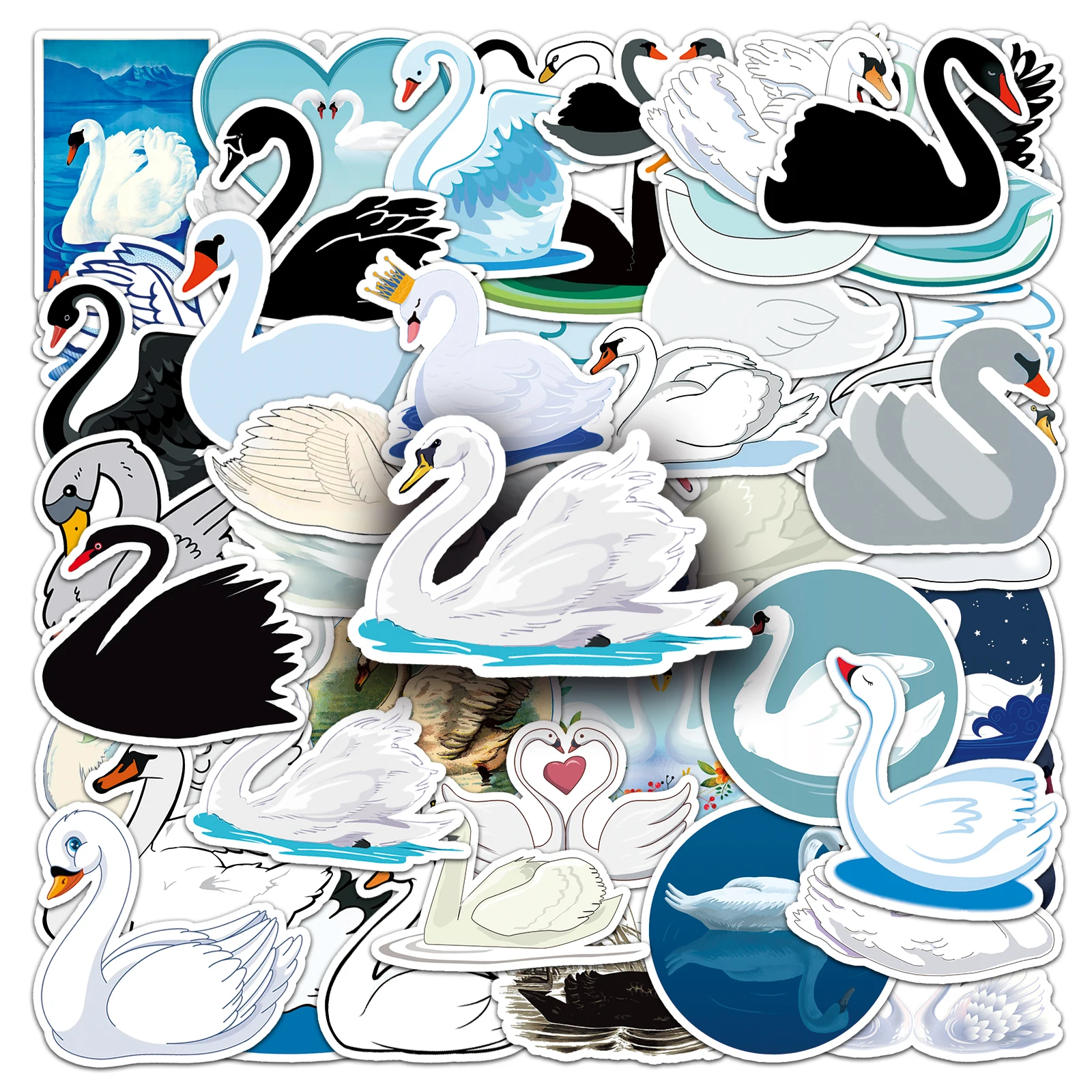 50Pcs Swan series Cartoon Cute Waterproof Sticker Skateboarding Snowboard Retro Vinyl Sticker