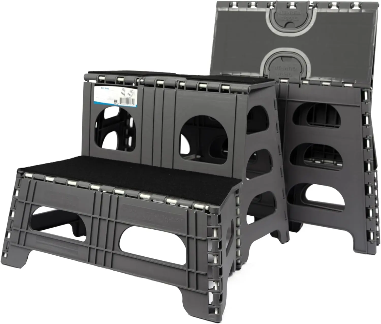 

2-Step Folding Pet Stairs & Ramp for High Beds, Cars - Collapsible, Supports 300lbs, Carpeted Design