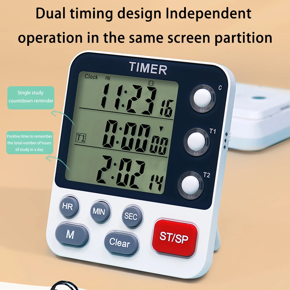 Digital Dual Kitchen Timer 3 Channels Count UP Down Timer Cooking Timer Large Display Loud Volume Alarm with Magnetic Back Stand