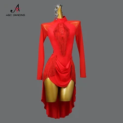 New Red Fringed Skirt Latin Dance Dress Female Line Suit 2026 Girls Ballroom Competition Women Practice Clothes Stage Dancewear