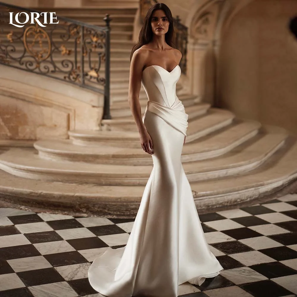 LORIE brillant Satin robe de mariée sans bretelles dos nu sirène robes de mariée personnalisé robe de mariée chérie mariée vestidos de novia