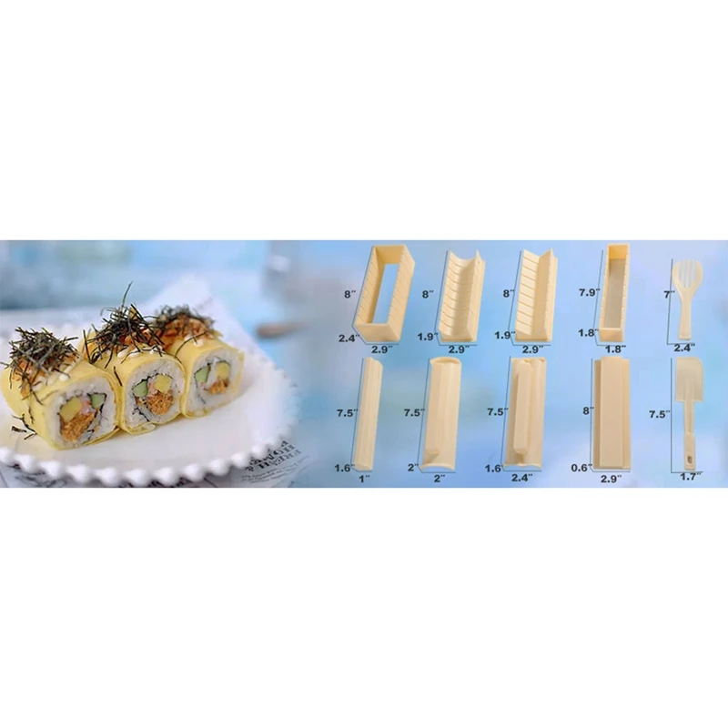 Multifunctional Sushi Tool Rice Ball Making Mold, Seaweed Sushi Maker, 10-Piece Sushi Set