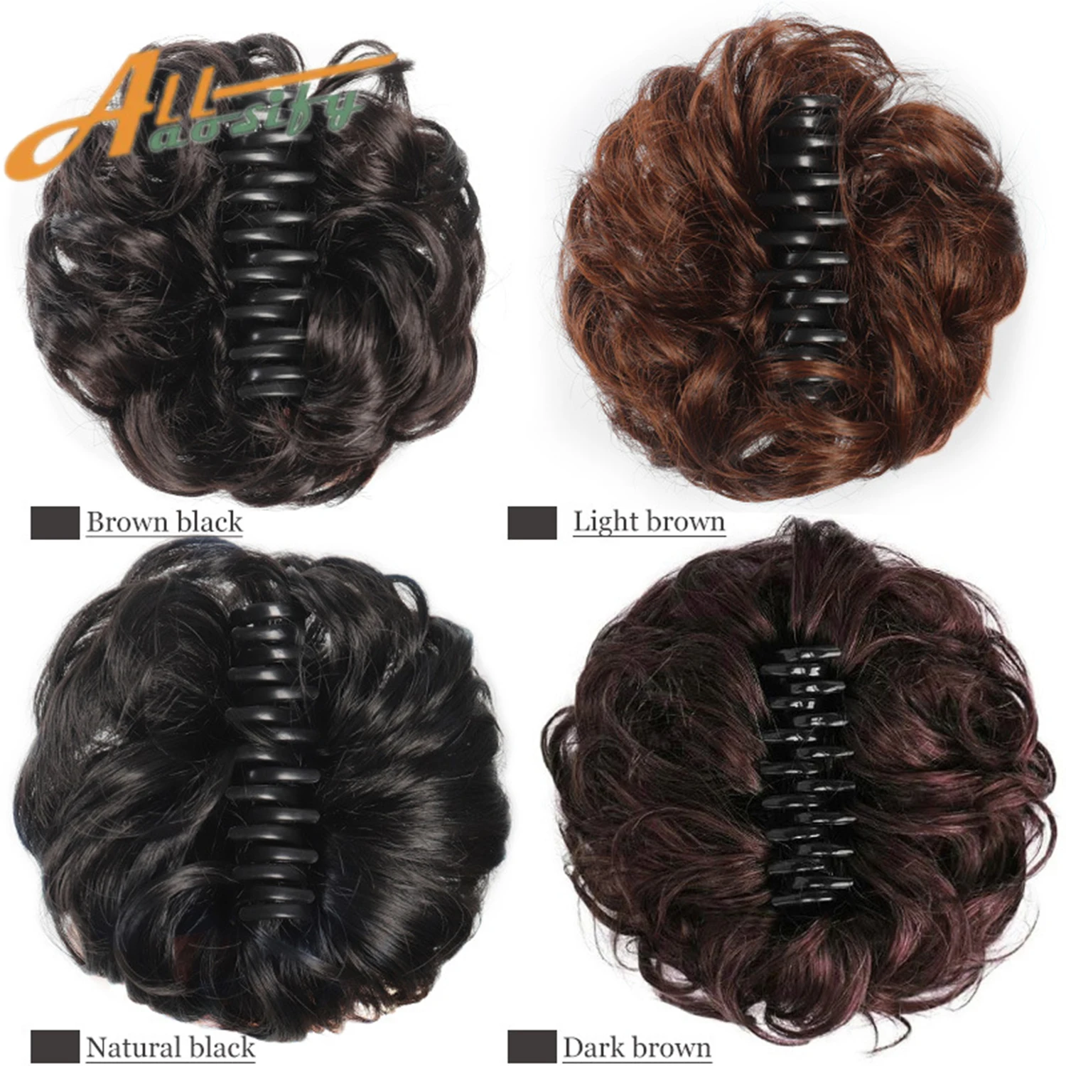 Natural black synthetic hair clip bun messy curly hair bun clip hair extension wig on a woman's ponytail image 5