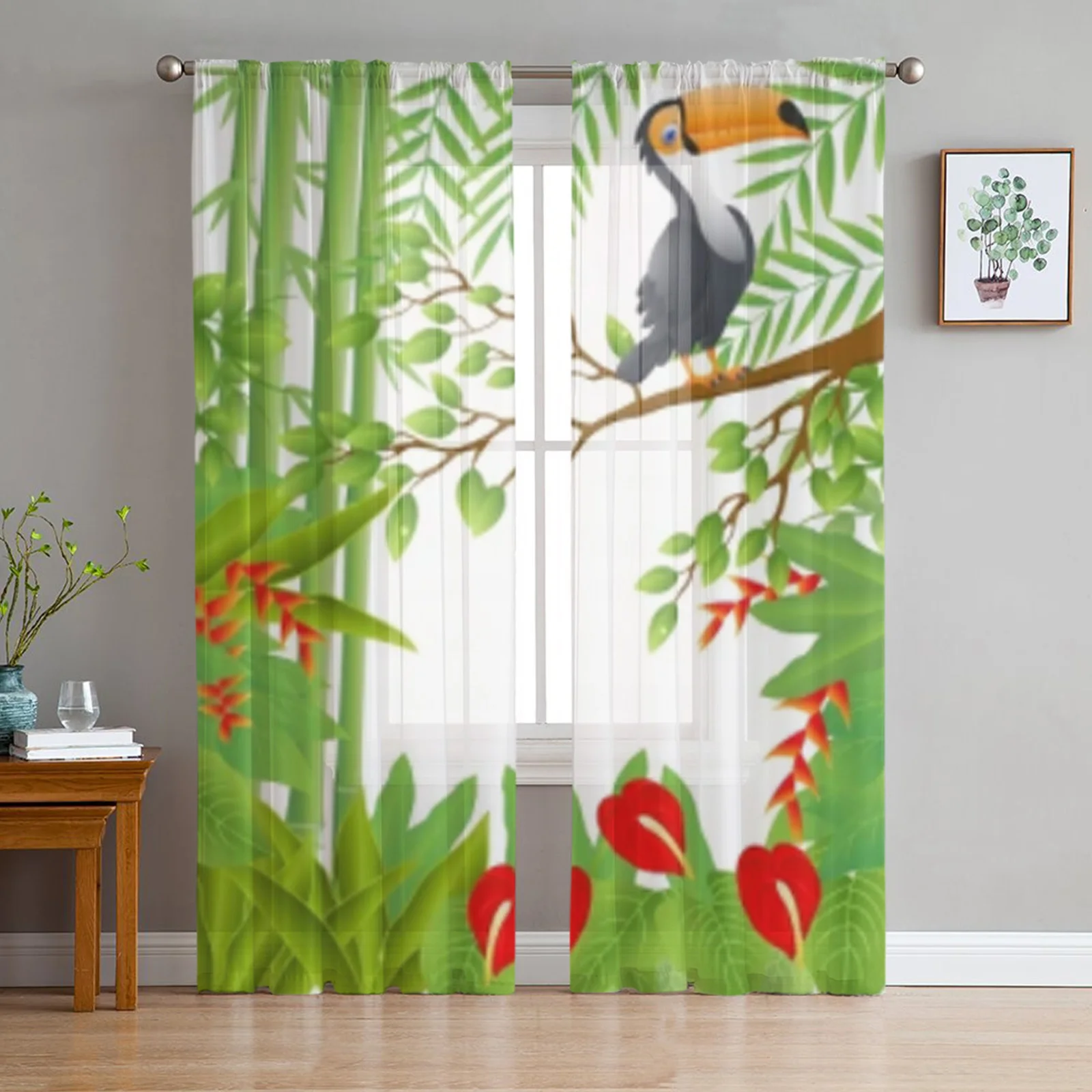 Toucan Bird Tulle Window Curtains for Living Room Yarn Sheer Voile Curtain for Bedroom Kitchen Drape Decor