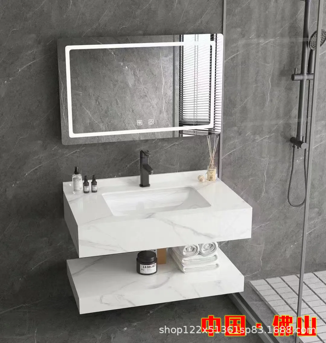 The hotel bathroom cabinet combination rock slab double-layer integrated wash basin home toilet washbasin is modern, simple and