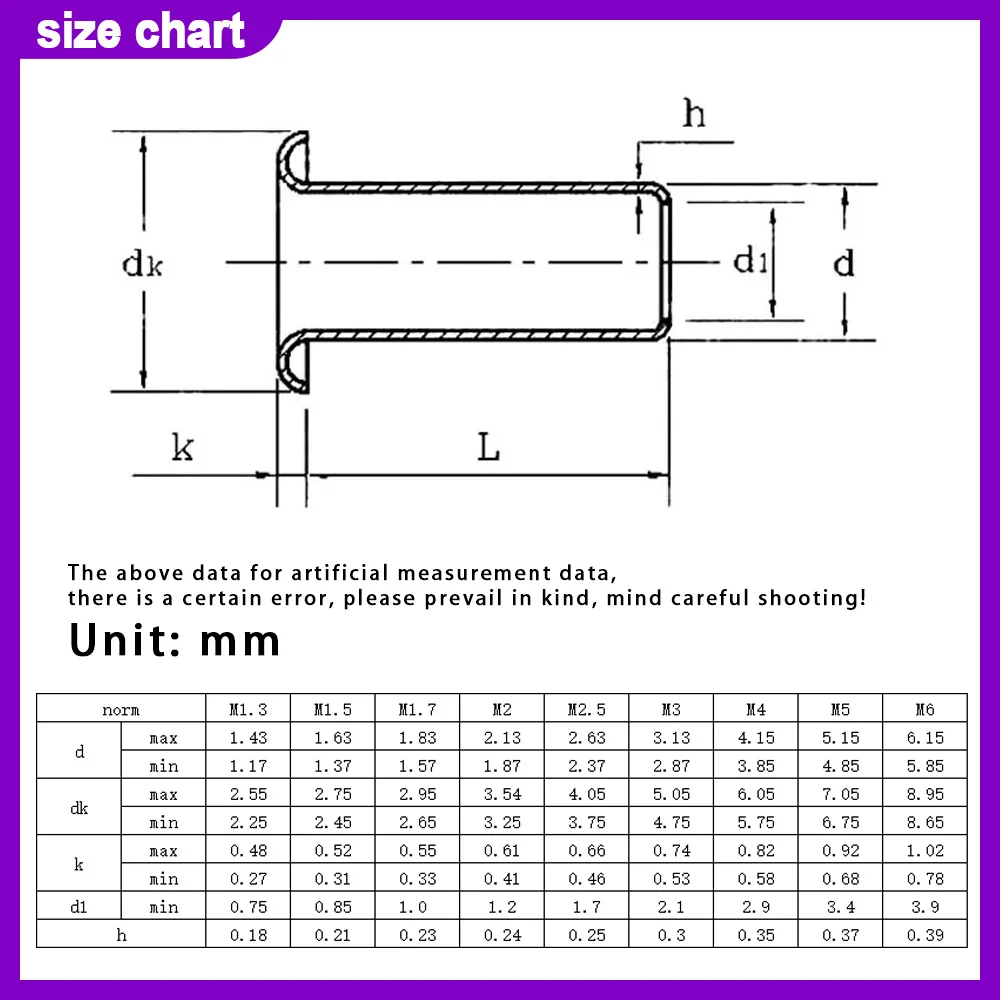 Copper Hollow Rivet Tubular Rivets circuit board  Double-sided Circuit Board PCB Nails M1.3 M1.5 M1.7 M2 M2.3 M2.5 M3 M4 M5 M6