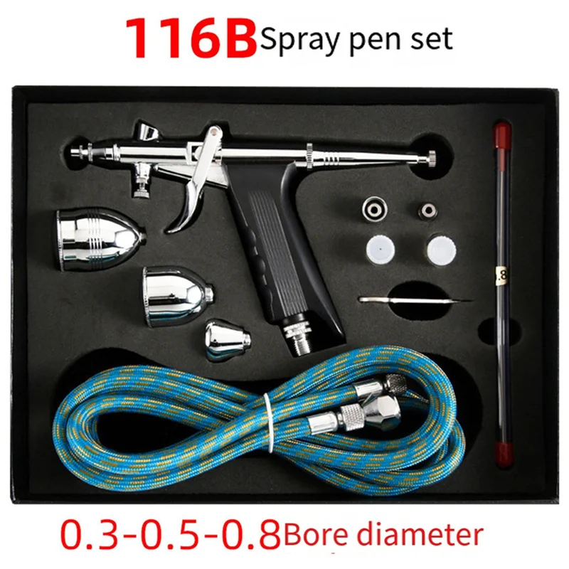 

ABBP-Airbrush Kit With Double Action Trigger 0.3/0.5/0.8Mm Needles 2/5/13Cc Paint Cups Airbrush Gun For Nails Cake Tattoo