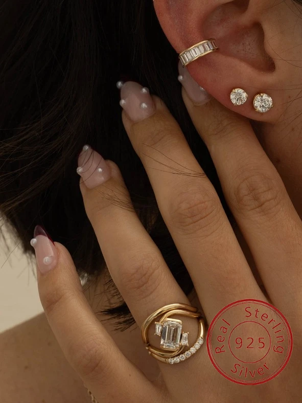 925 فضة U شكل بساطتها موضة الزركون الدائري للنساء الذكرى حفلة ارتداء اليومي جودة عالية غرامة مجوهرات