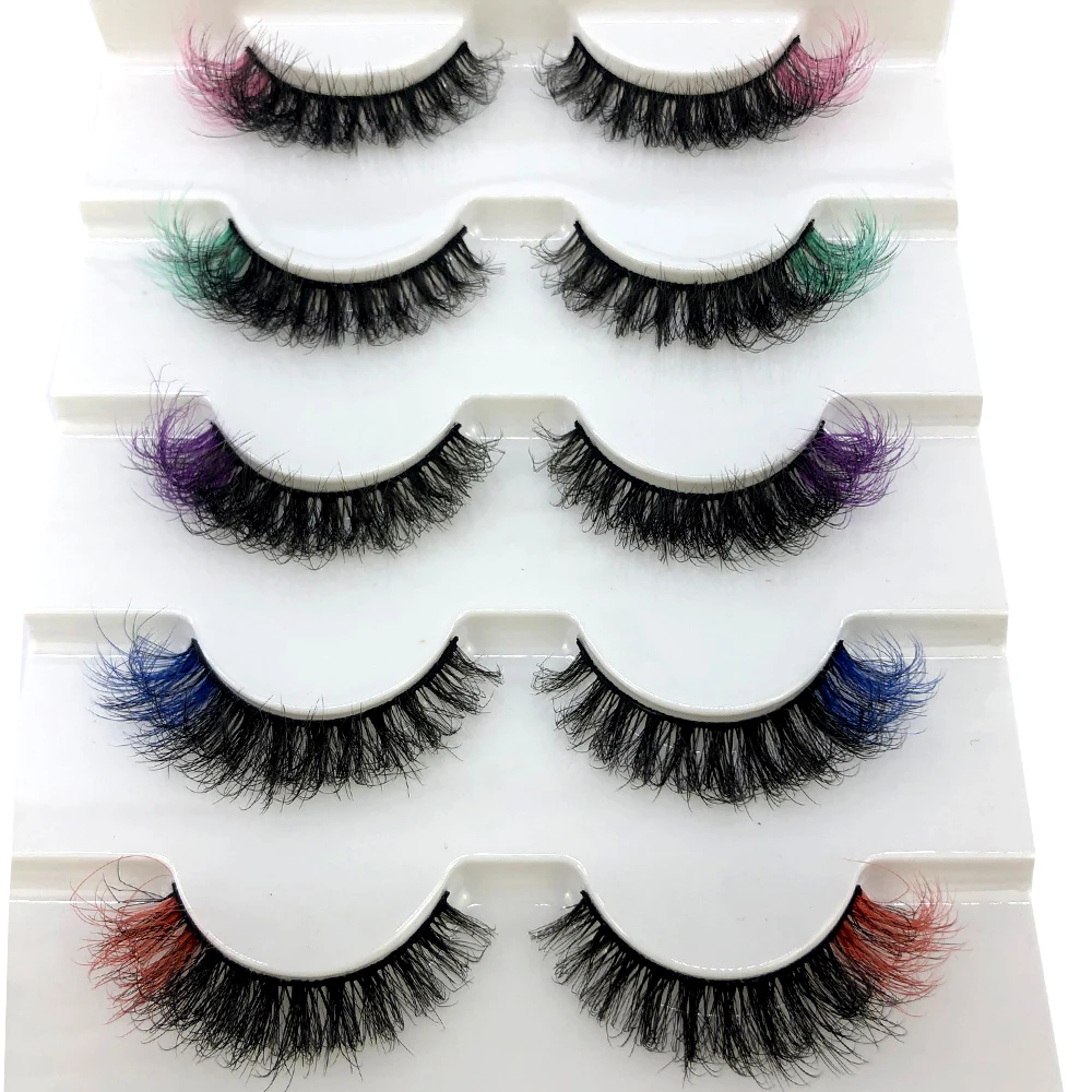 New 5 pairs Fluffy Colored Lashes 3d Color Mink Lashes Wholesale Dramatic Natural Eyelashes Extension Make up Fake Eyelashes