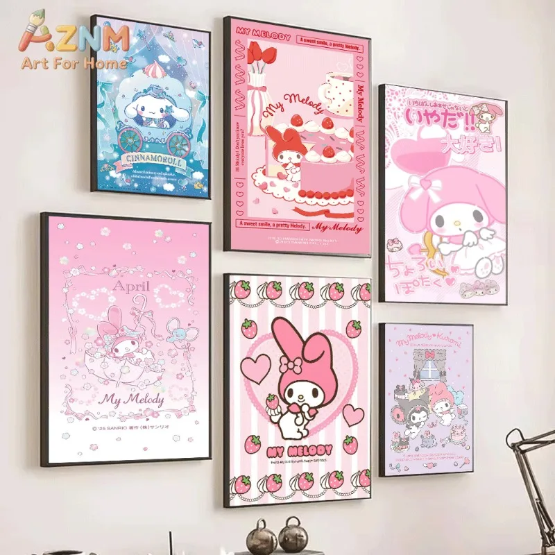 `Cinnamoroll Sanrio Kawaii Canvas Wall Art Unframed Poster For Girls Room Dreamy Castle Aesthetic Bedroom Dorm Wall Decor`