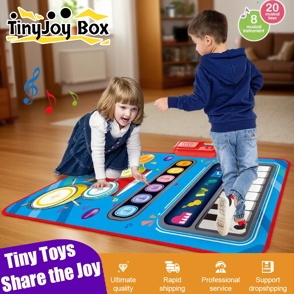 Kit de batería dos en uno para educación temprana de niños, manta musical, tambor de Jazz, almohadilla de Piano, juego de instrumentos musicales, juguetes para niños pequeños