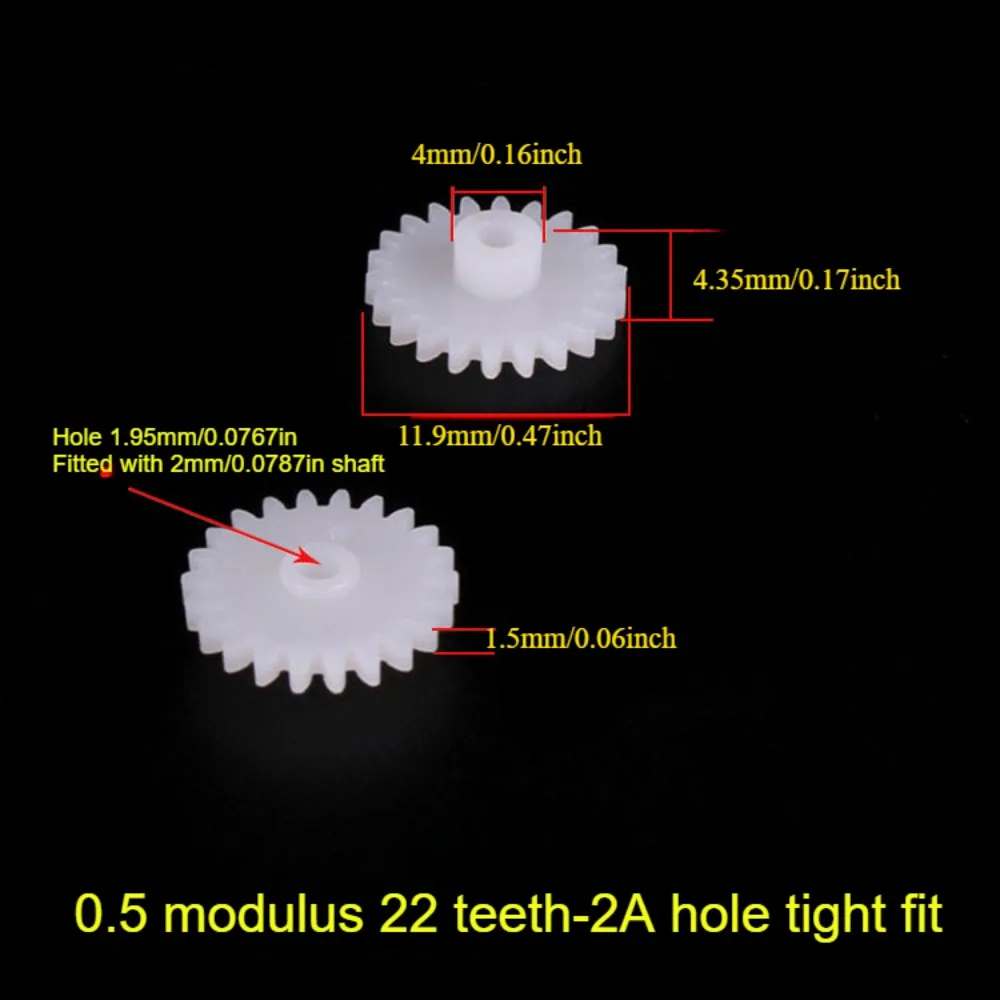 22-2a 20/100pcs 0.5 Module Plastic Gear, 22 Teeth, 2mm Tight Fit Bore,Straight Gear Accessory for Toy Gearbox