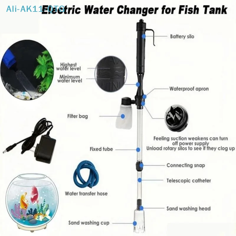 New 220V Powerful Suction Aquarium Electric Syphon Operated Fish Tank Sand Washer Vacuum Gravel Water Changer Siphon