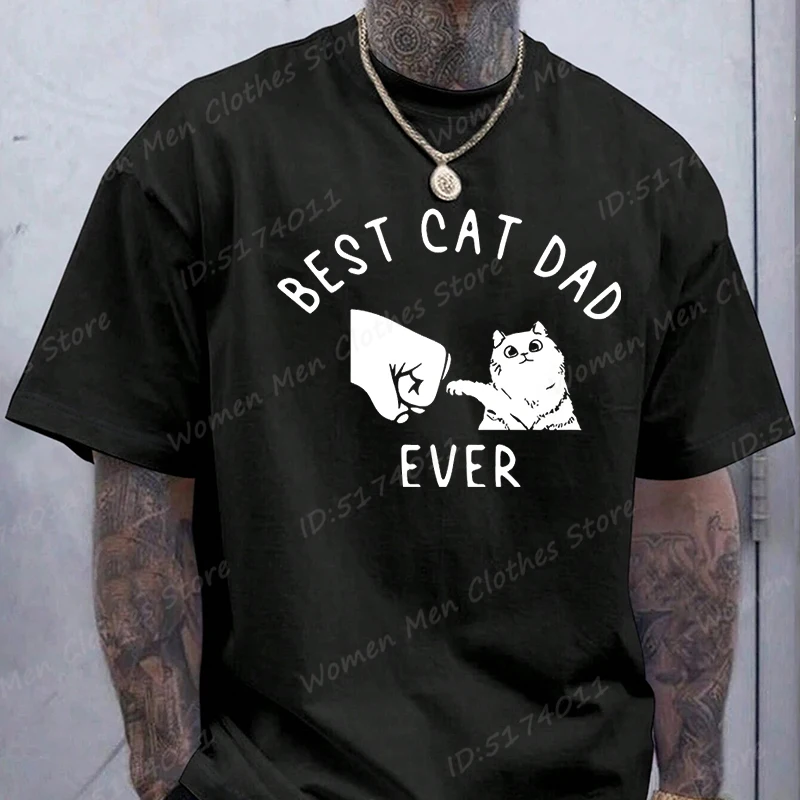 

Best Cat Dad Ever Print Short Sleeve Tees for Men, Father's Day T-shirts, Funny Cat Dad Shirt, Summer Casual Crew Neck T-Shirt