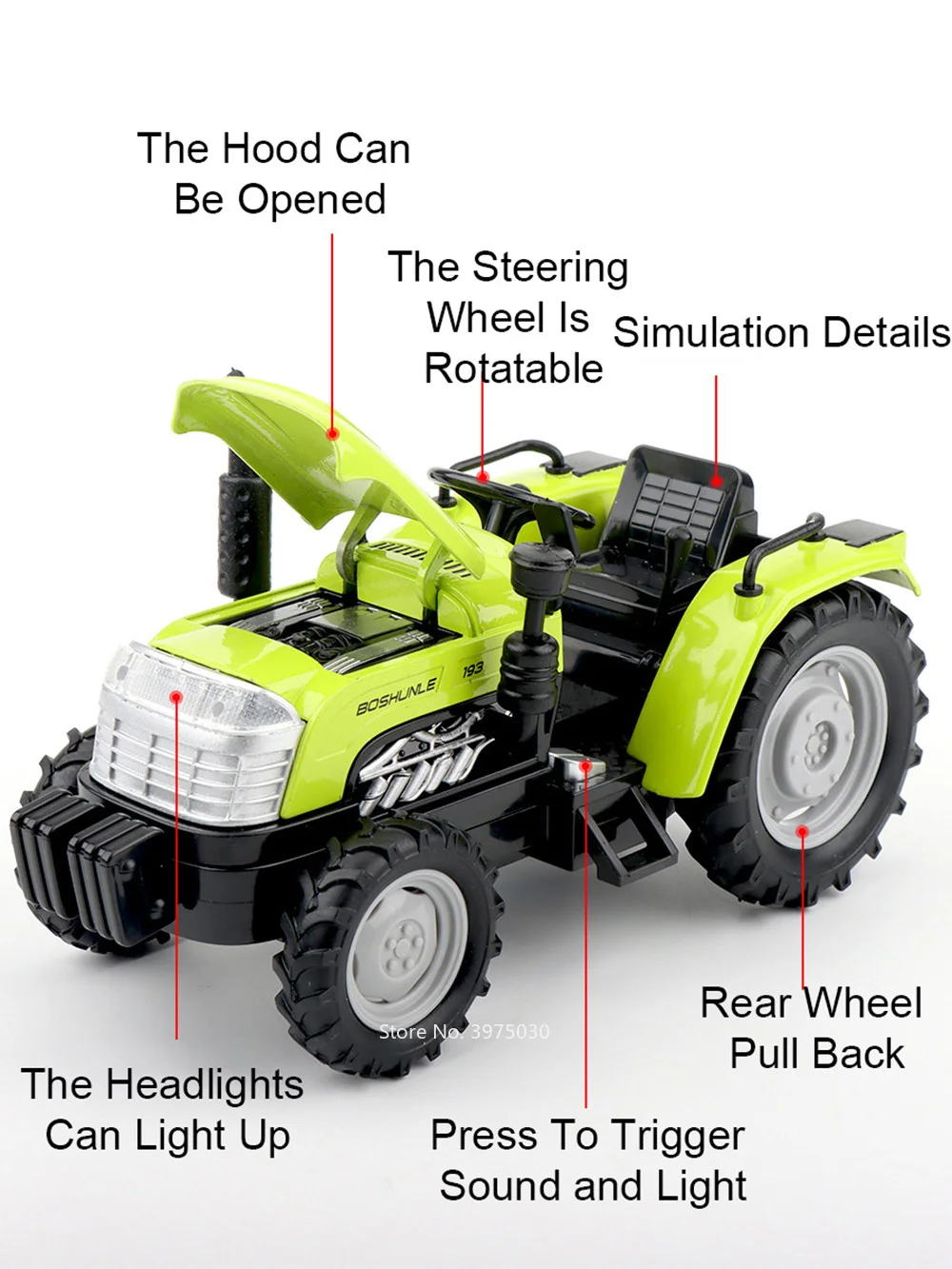 1/32 Round Head Tractor Toy Cars Models Wheel Pull Back Agricultural Tractors Light Sound Vehicles Children's Educational Toys