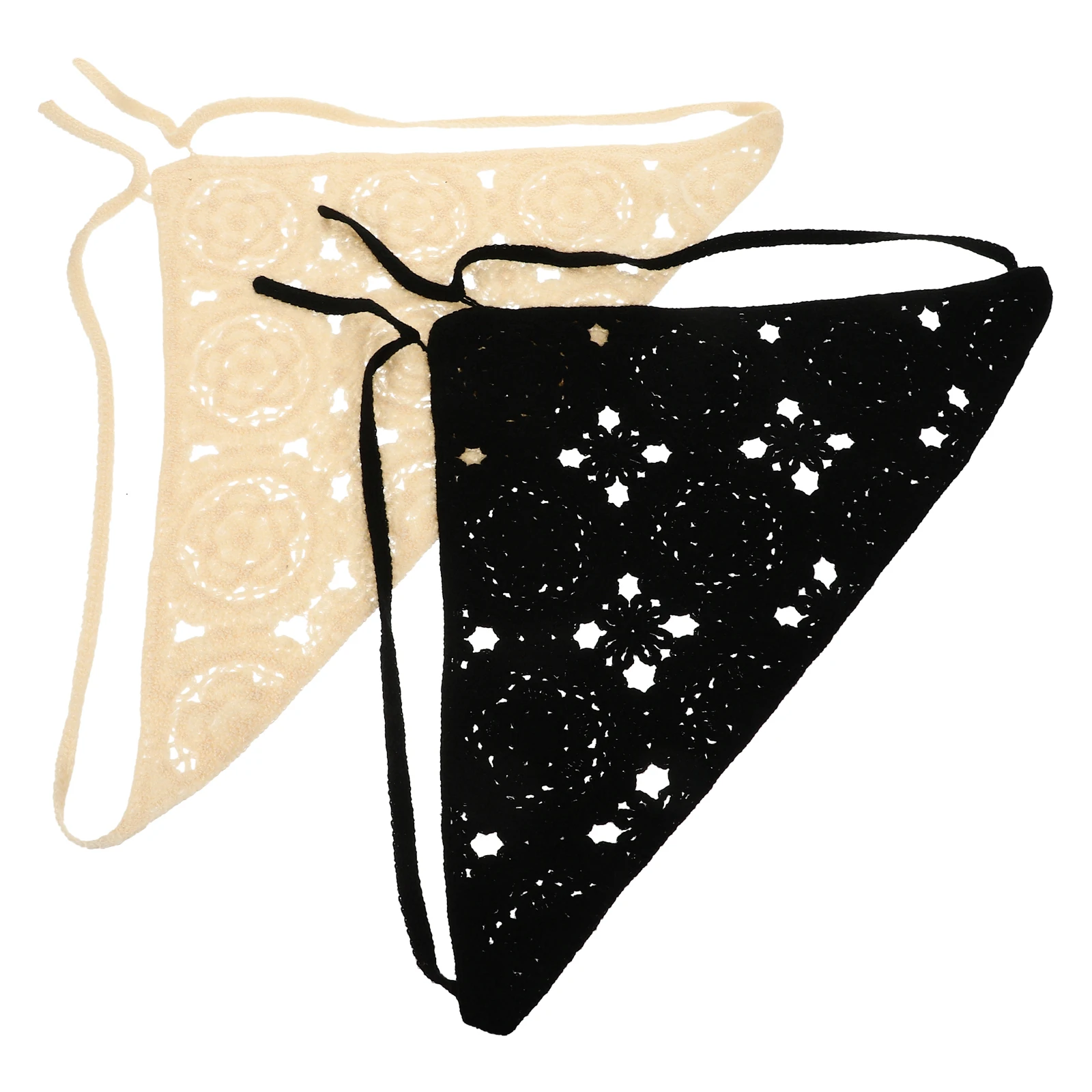 

2Pcs Triangle Scarf Hair Accessories Crochet Bandana Headbands Black Beige Women Hairstyle Daily Outfits Fashion Comfortable