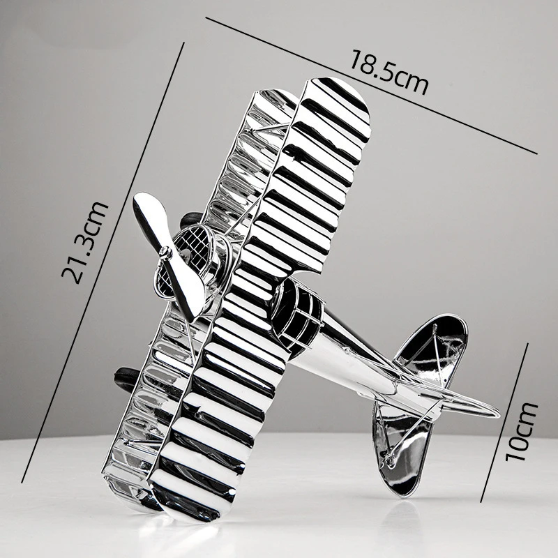 Kind Vintage Doppeldecker Silber Flugzeug Modell Spielzeug Galvanik Dekorationen Kreativität Metall Handwerk Hause Eingerichtet Flugzeug Spielzeug