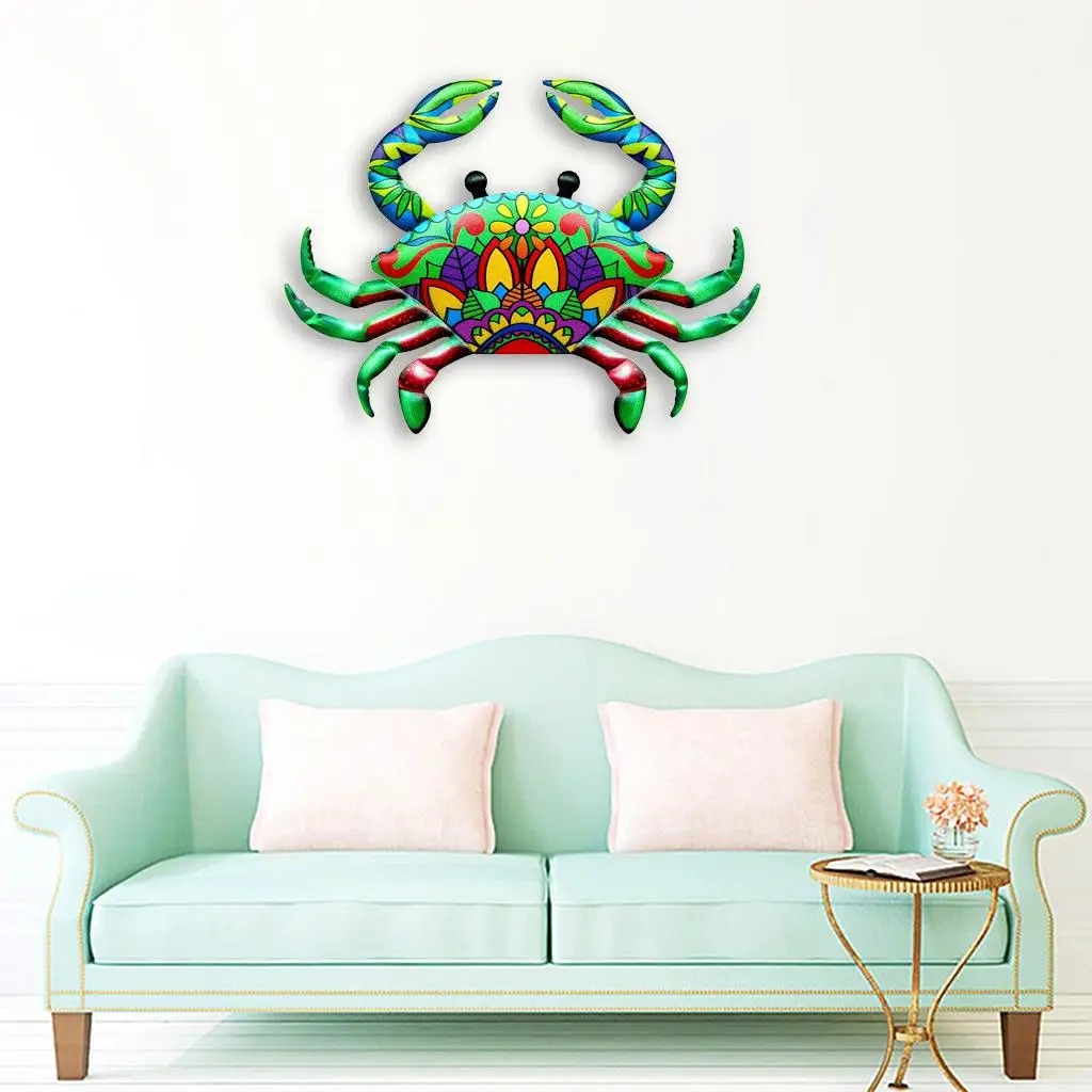 Hanging Metal Crab Wall Sculpture Garden Decor Outdoor Iron Fish Art Patio Fence Yard Animal Home Christmas Boho Room Decoration