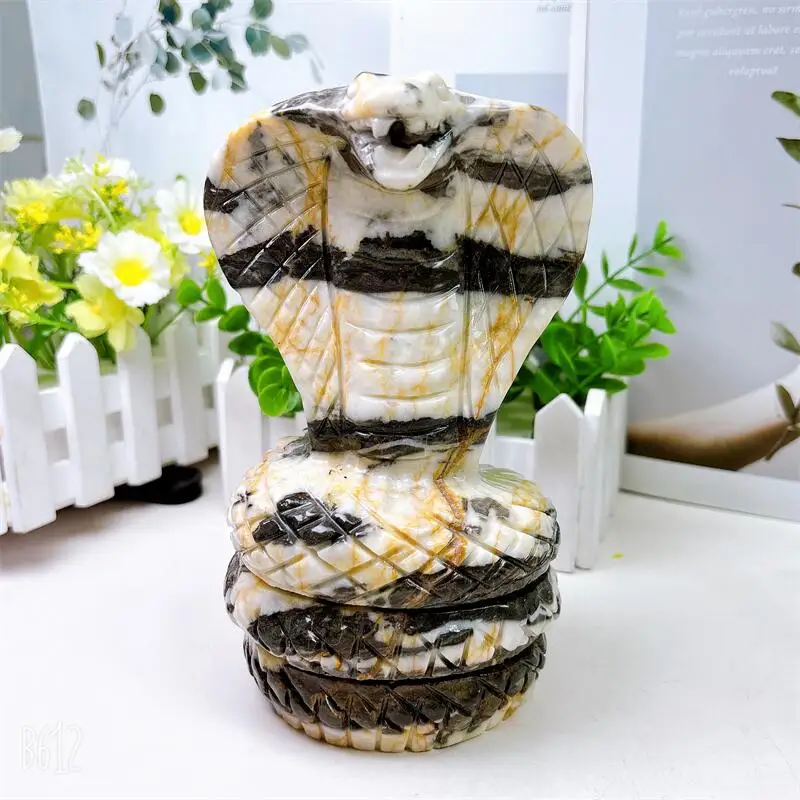 

Natural Zebra Stone Snake Carving Reiki Engraving Healing Gemstone Crafts Birthday Present Home Decor 1PCS