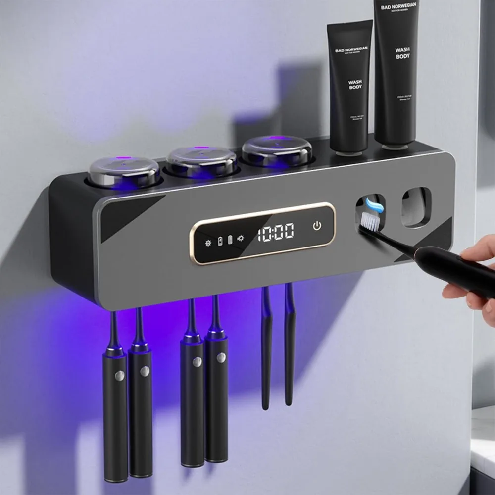 

Automatic Toothpaste Dispenser,Rechargeable Toothbrush Holders for Bathrooms,3 Cups Electric Toothbrush Holder Wall Mounted