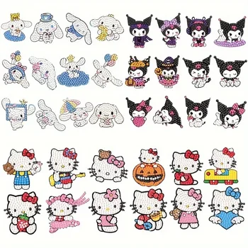 12pcs เด็ก Sanrio Kuromi Cinnamoroll เพชรภาพวาดชุดสติกเกอร์ 5D DIY ธีมการ์ตูนสติกเกอร์วาดชุดตามตัวเลข