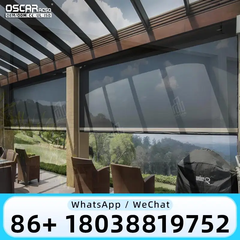 Outdoor Wholesale Custom Windproof Zip Track Electric Motorized Roller Blinds for Patio Balcony Garden Rolling shutter
