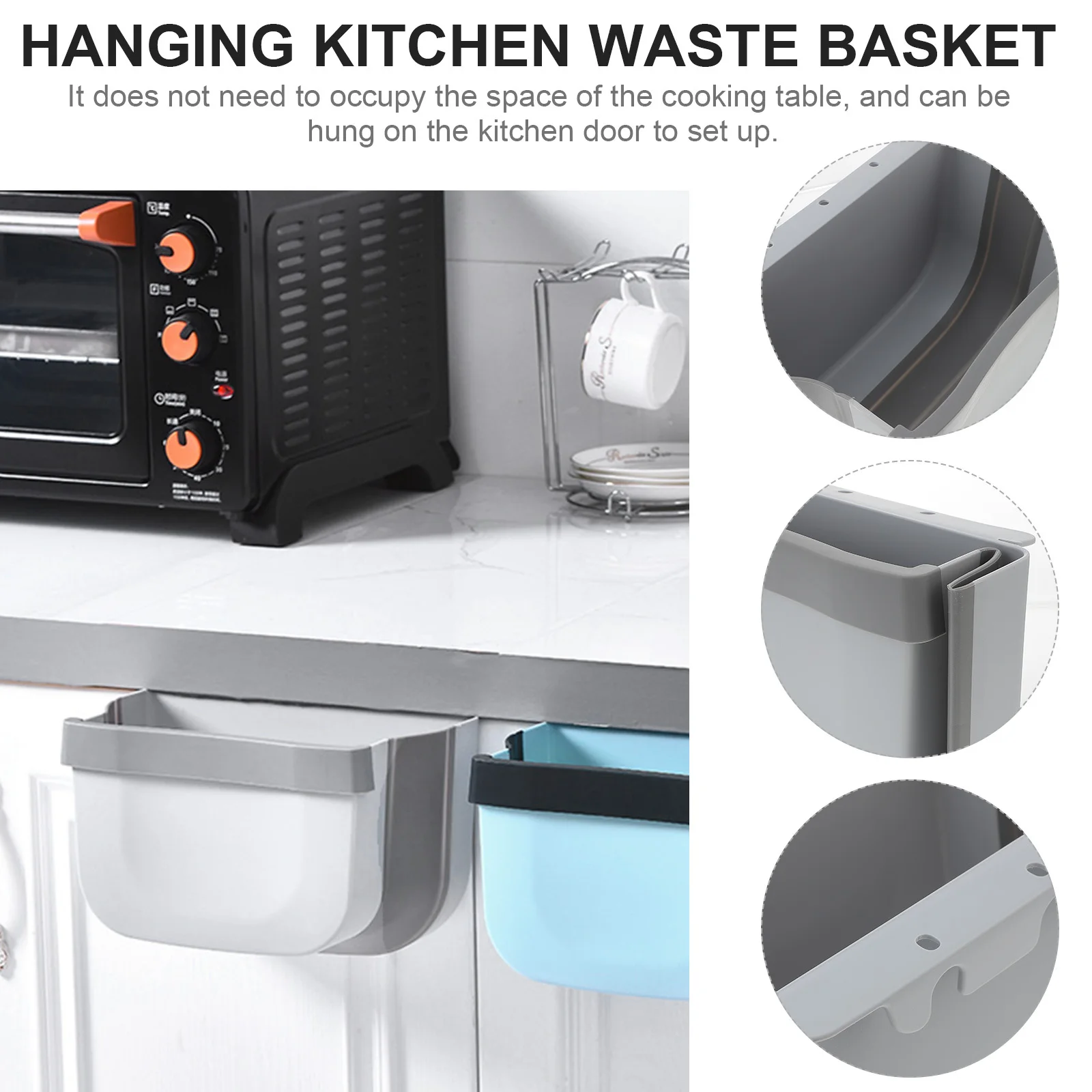 

Hanging Kitchen Waste Basket Wall-Mounted Folding Waste Bin Door Hanging Trash Can Prevent Spills Portable Kitchen Garbage