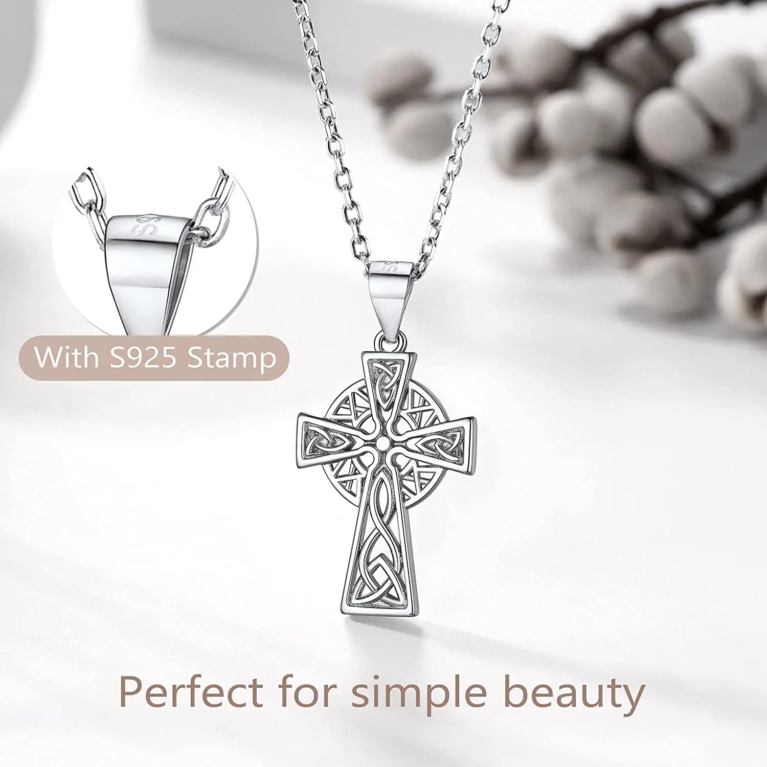 PROSILVER Celtic Jewelry Irish Gifts 925 Sterling Silver Cross Necklaces for Women Girl with 18inches Link Chain PYP15117B