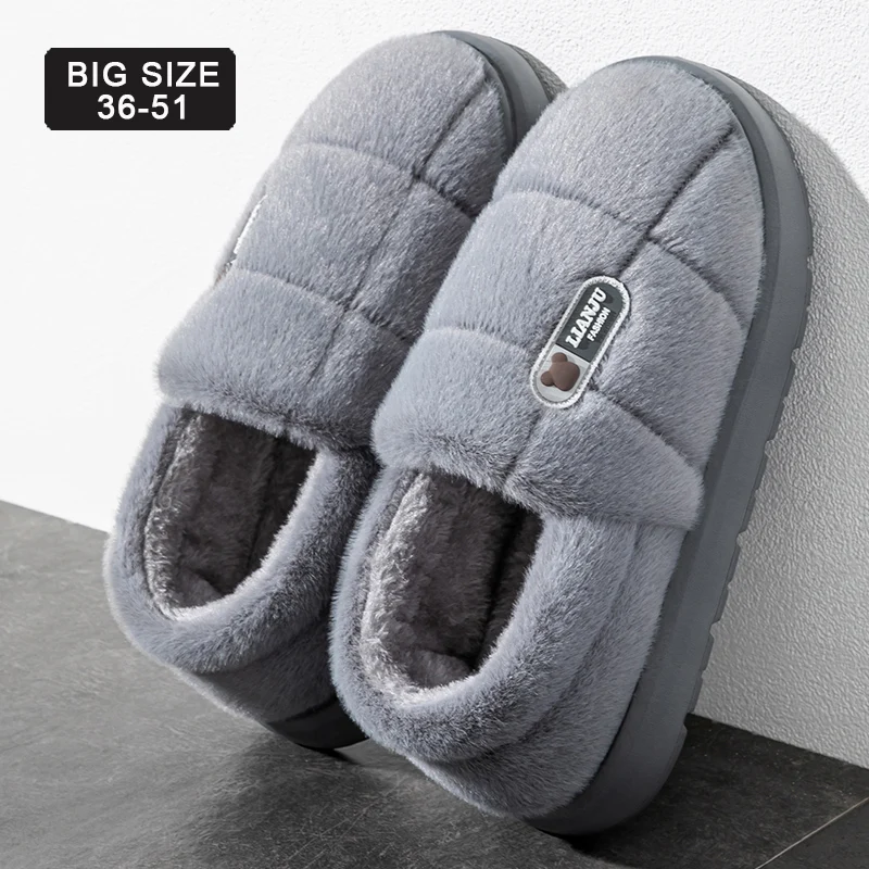 

Men's slippers Winter Solid Color Wrap Heels Plush Slippers Non-slip Warm Women Men Home Casual Cotton Shoes Big Size 50 51