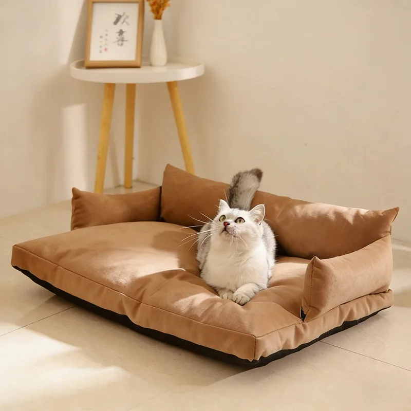 Custom  Brown and Black Durable Modern Luxury Solid Pattern Pet Washable Soft Cat Nest Sofa Bed Zipper Closure All Seasons