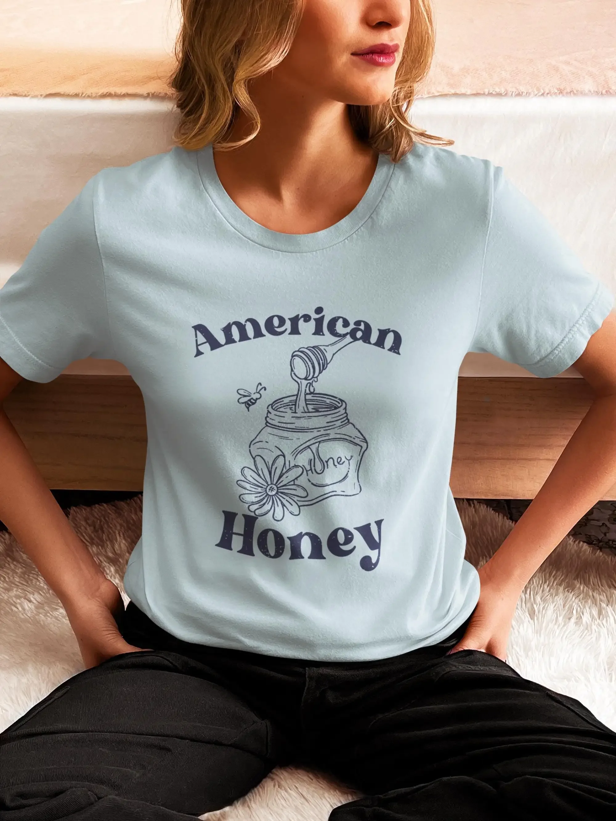 Bella Canvas American Honey T Shirt with Vintage Bee Keeper Style Save The Bees Nature Lover Americana Retro Country Girl