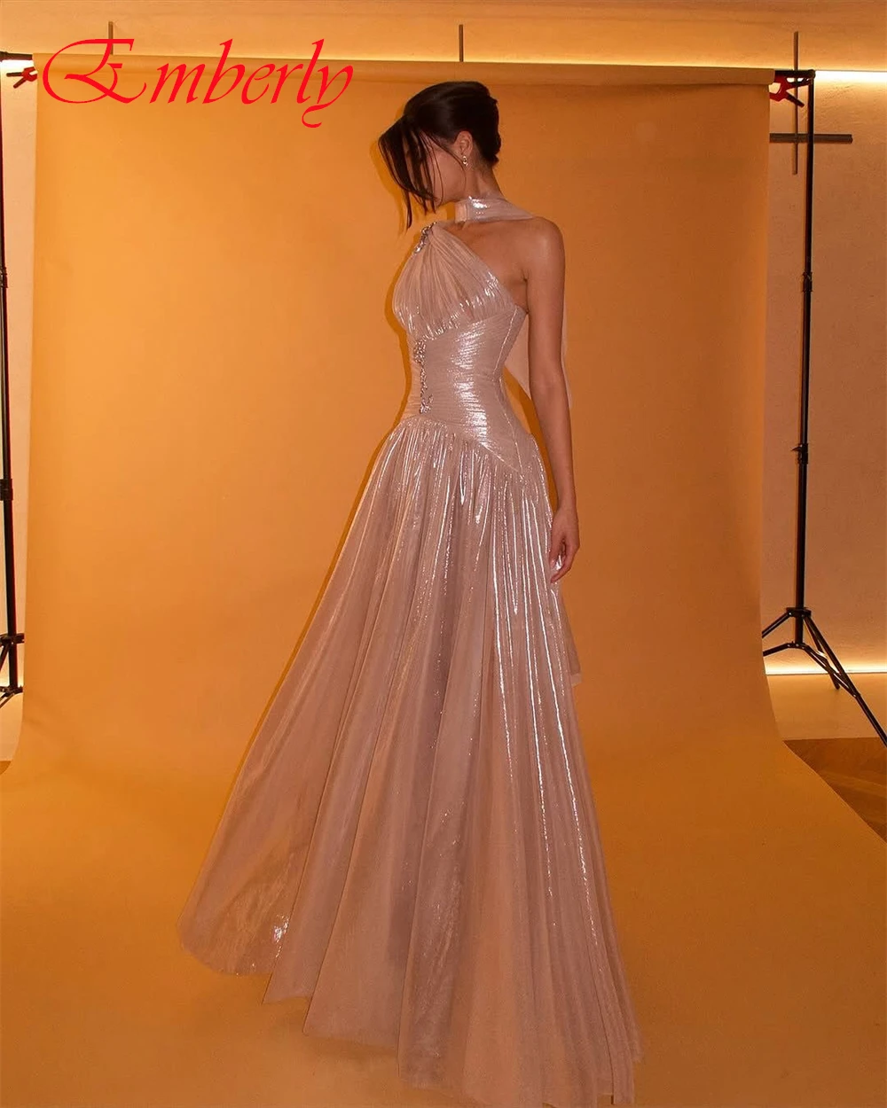 Personalizado luxo organz a linha vestido de noite clássico um ombro sem mangas vestidos de baile sexy vestidos de ocasião especial