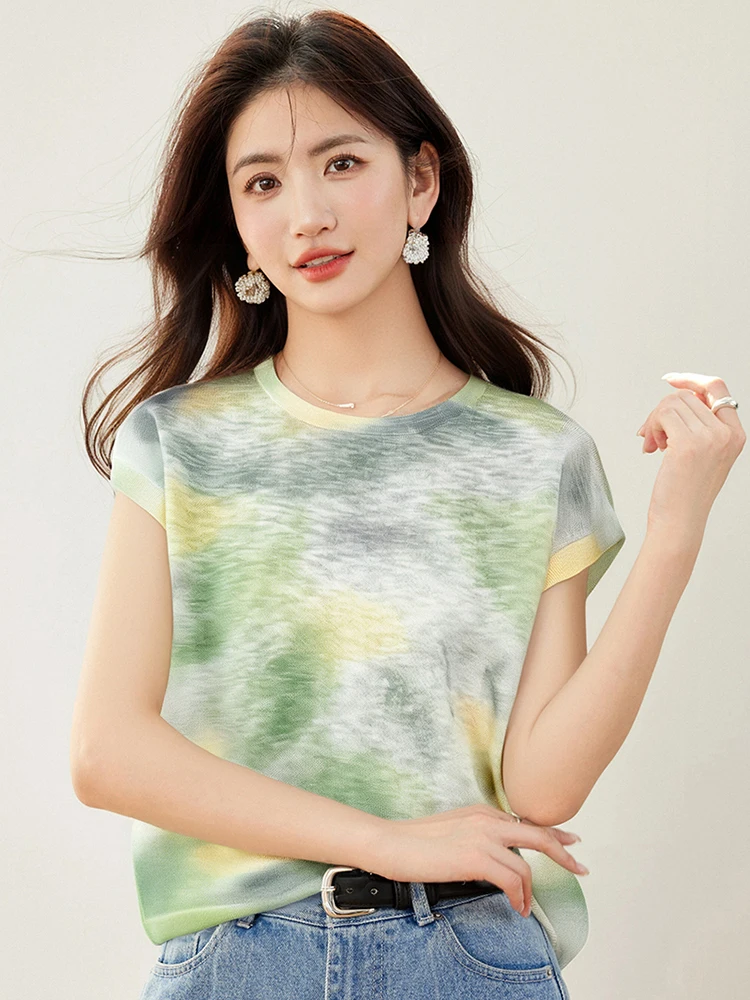 

2025 Summer New Korean Fashion Casual O-neck Short Sleeve T-shirts Women Clothes All-match Tie Dye Loose Tops