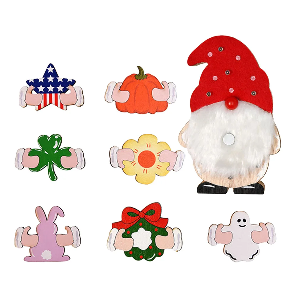 

1Set Glowing Wooden Hanging Decor Replaceable Pattern Led Craft Festival Gift Wooden Gnome Lamp Desktop Ornament Holiday Party