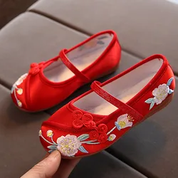 New Kids Shoes For Girl Children's Embroidered Cloth Shoes Chinese Style Girls Shoes Festival Loafers Ballet Flats CSH1440