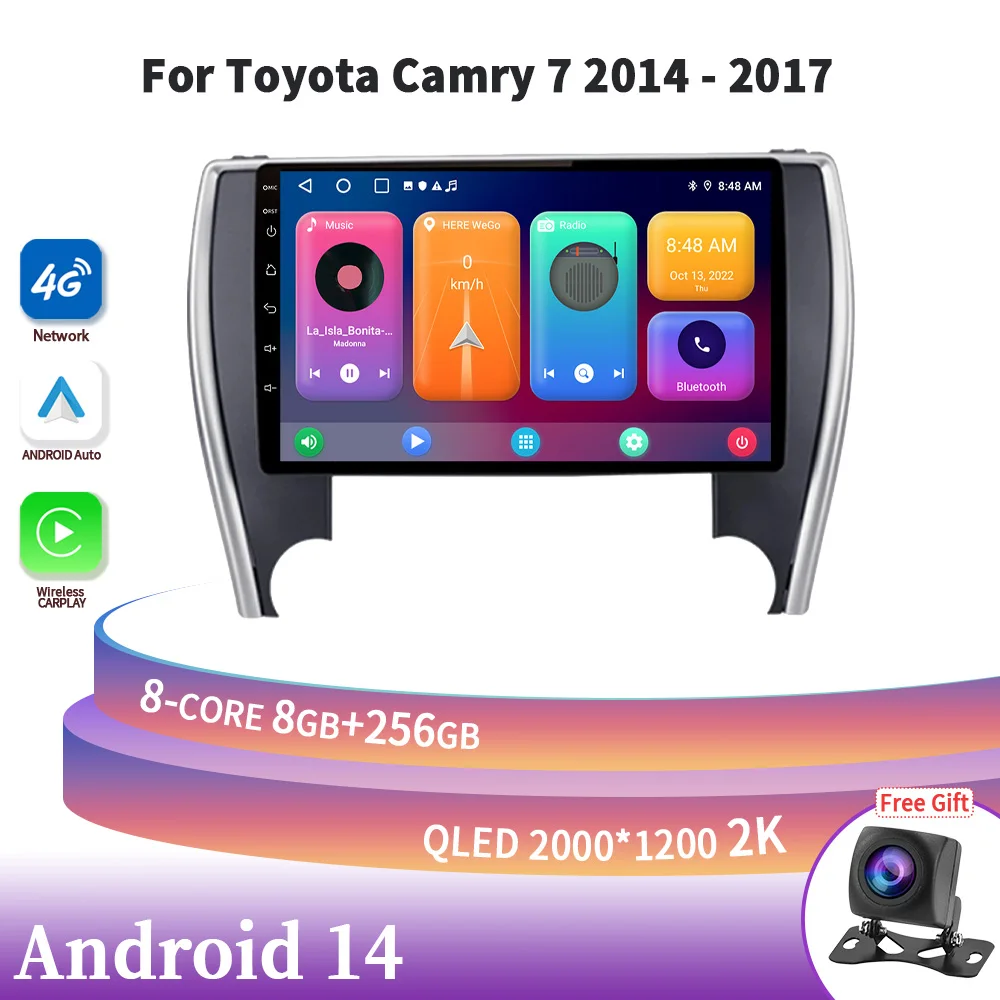 

Android 14 Car Radio Central Multimedia Navigation Wireless Carplay Stereo 4G GPS Screen For Toyota Camry 7 2014-2017 Head Unit