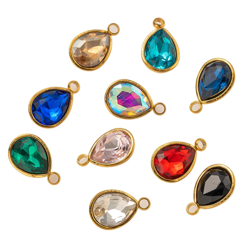 5 Stück Edelstahl Wassertropfen Anhänger Kristallperlen Tropfen Charms für DIY Ohrringe Armband Halskette Schmuck Basteln