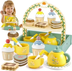 Afternoon Tea Set Pretend Wooden Kitchen Play Toys Cake Ice Cream Breakfast Role Play Game Learning Educational Toys For Kids