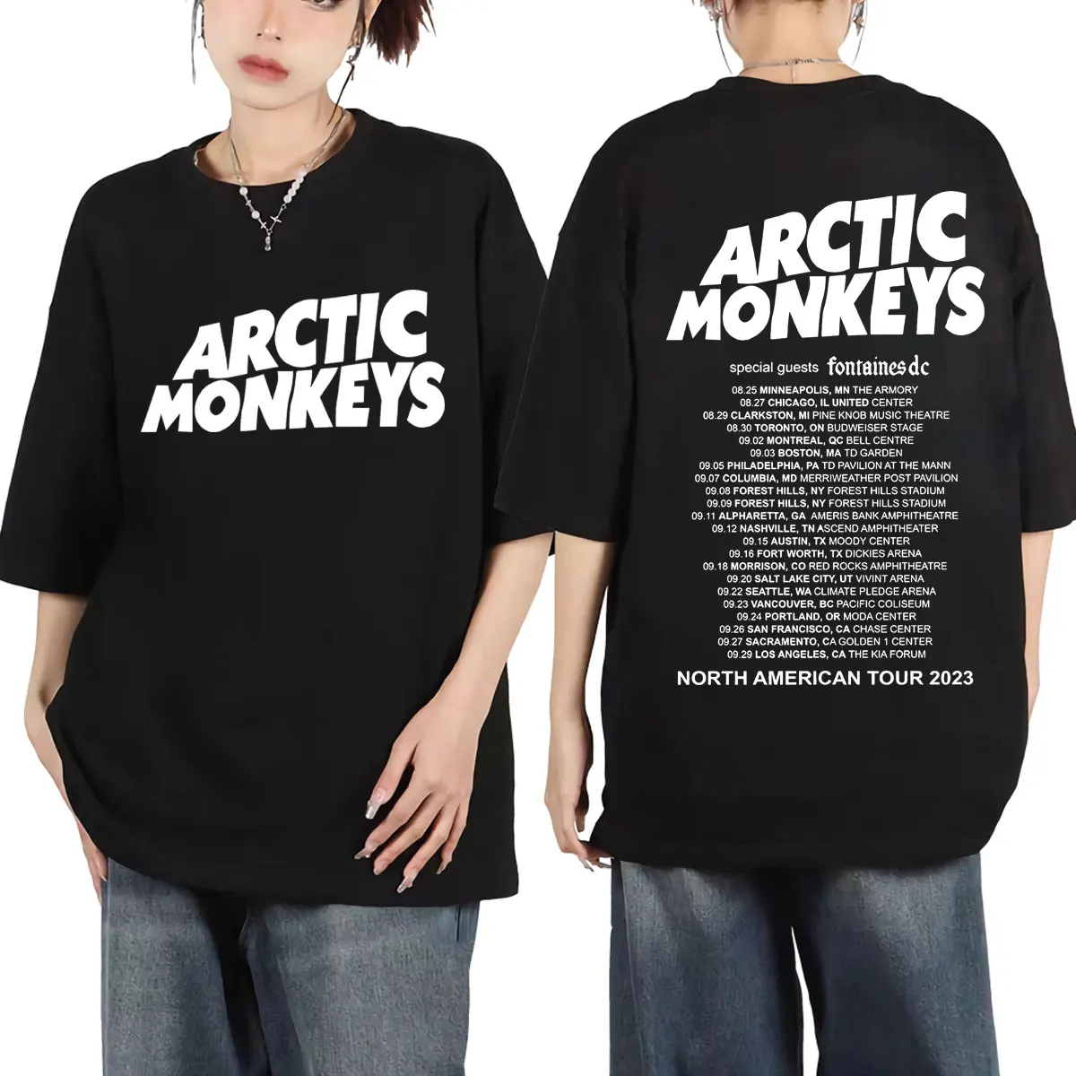 Arctic Monkeys North American Tour Double Sided Print T-shirts Harajuku Rock Hip Hop T-shirt Men Women Casual Fashion T Shirts